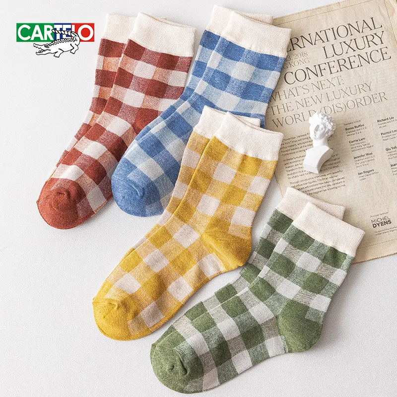 CARTELO New Splicing Korean Pattern Women Socks Fashion Casual Sport Breathable Cotton Middle Tube Socks Middle Tube Socks