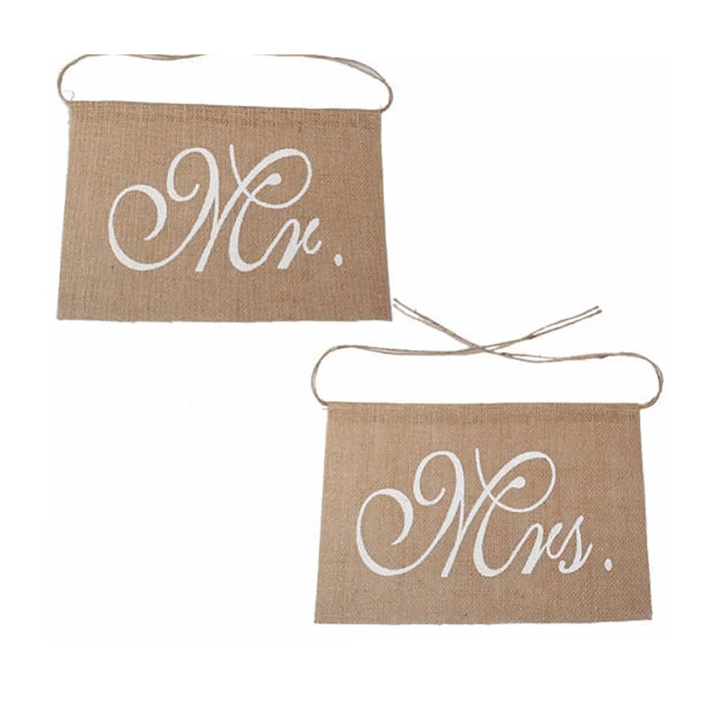 

2pcs/set Mr and Mrs Burlap Banner Chair Signs Garland for Vintage Rustic Wedding Bridal Shower Engagement Party Decorations