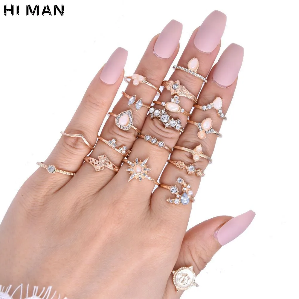 Женский комплект колец с инкрустированными кристаллами 19 шт./лот богемное кольцо