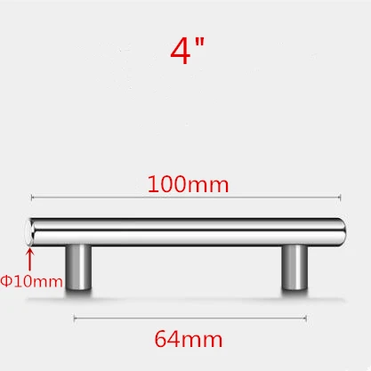 4inch 64mm "~ 20" ручка из нержавеющей стали Диаметр 10 мм Т-образная прямая ручка ручки для дверца кухонного шкафа ящика Мебельная фурнитура - Цвет: 4inch 64mm