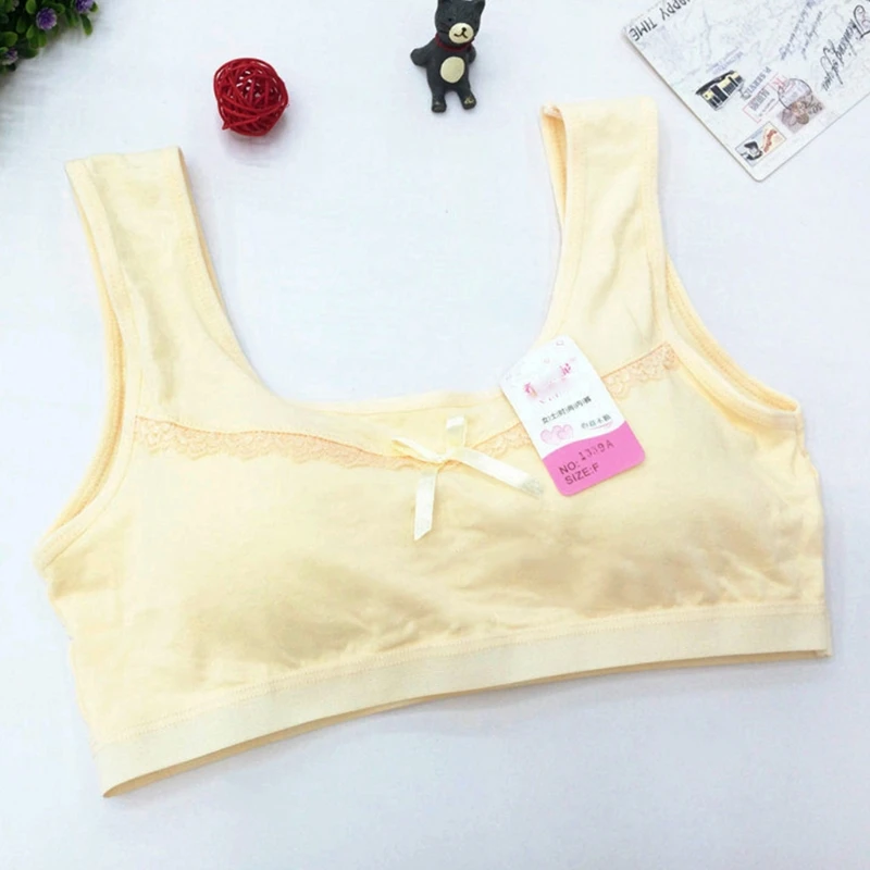 

Teenage Girl Solid Color Training Bra Lace Patch Bowknot Brassiere Cotton Padded New Dropship
