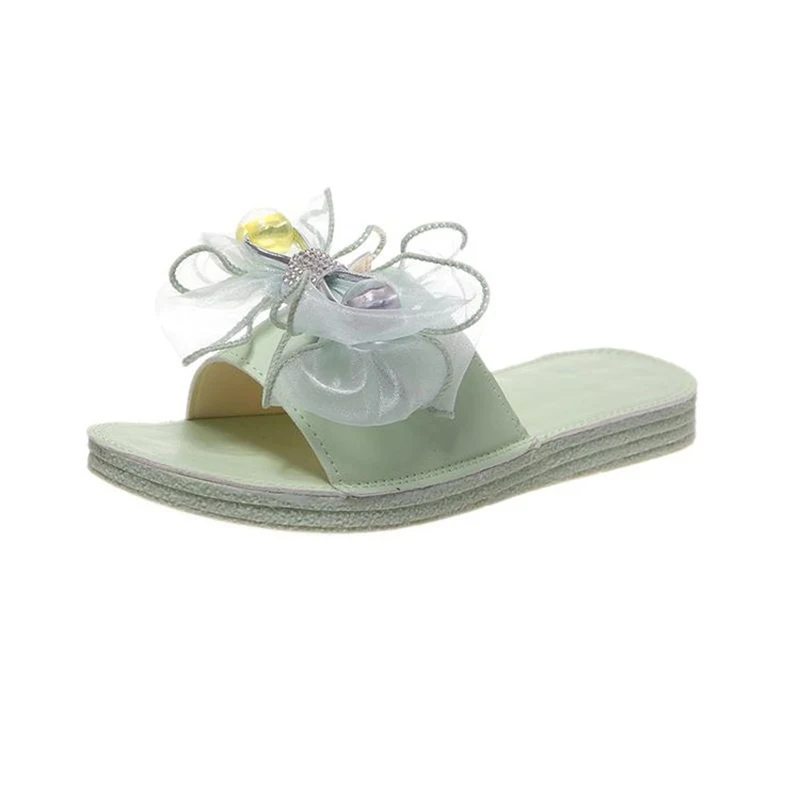

Women's Shoes Indoor 2021 Summer New Fashion Bow Flat Bottom Outdoor Soft Bottom Women's Slippers Mules For Sandals