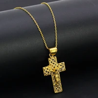 jesue cross pendant chain women menyellow gold filled classic hollow crucifix gift