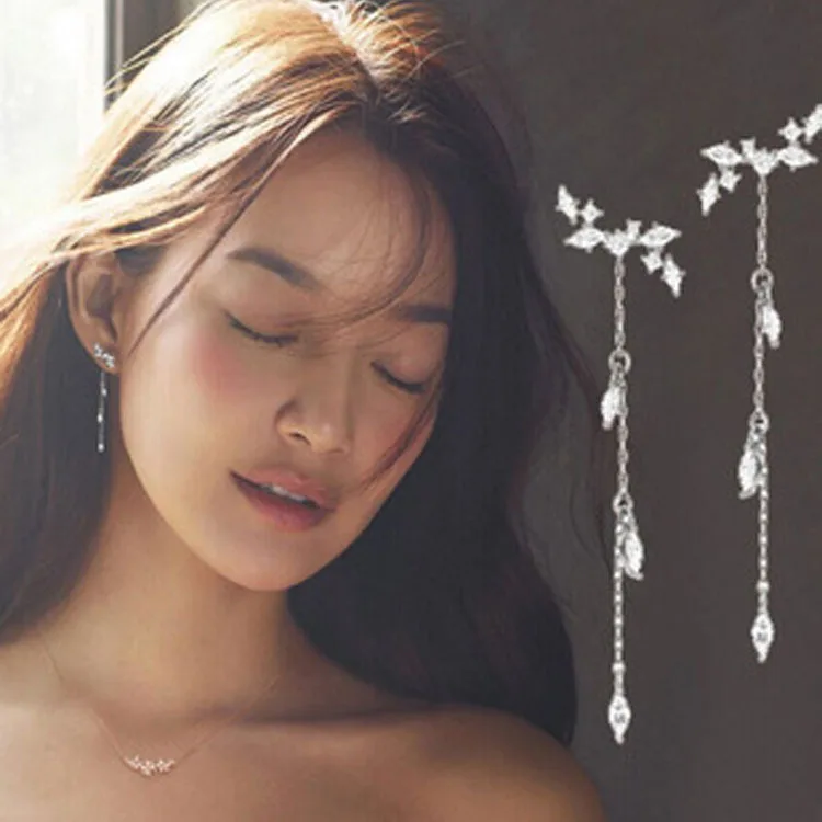 2020 Длинные Стильные висячие серьги с листьями из кристалла циркония для женщин