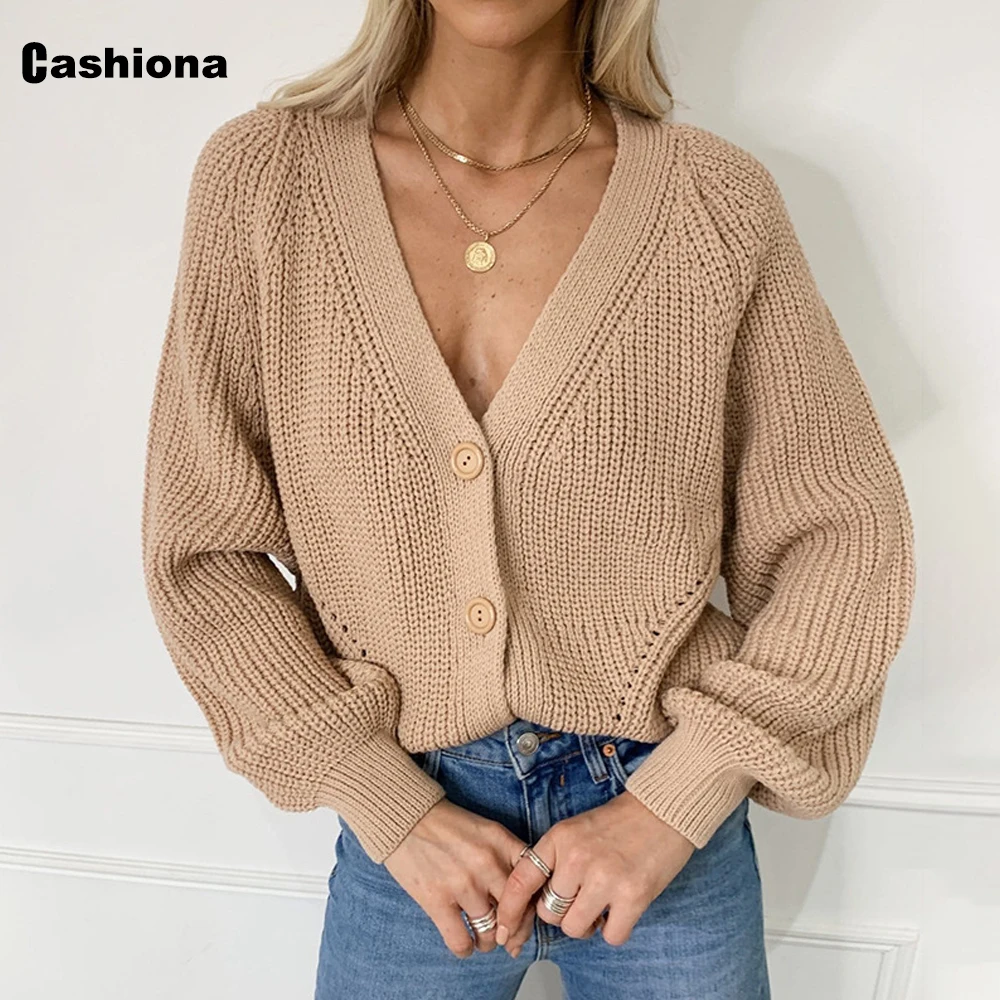 

Cashiona Women Knitting Sweater Autumn New Femme V-neck Jumper Cardigans Sweaters Khaki White Fashion Top Womens Clothing 2020