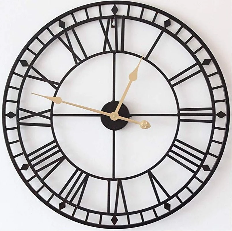 

_ Европейский Стиль, черные круглые римские настенные часы из кованого железа, для гостиной, большие декоративные настенные часы, кварцевые часы