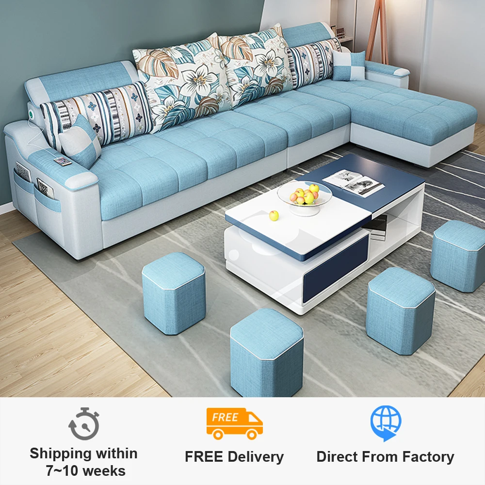 Модный диван Синий тканевый Высококачественная мебель для гостиной удобный