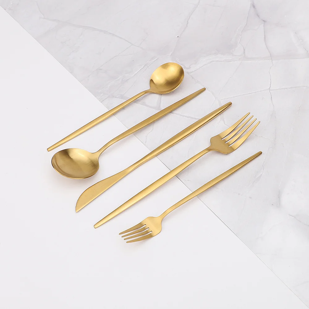 

Tableware 20Pcs Matte Gold Steel Cutlery Set Dinnerware Dinner Flatware Set Wedding Gift Box Forks Knives Spoons Set Silverware