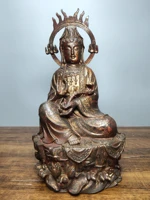11tibet buddhism old bronze lacquer cinnabar flame ruyi guanyin bodhisattva statue sitting buddha enshrine the buddha