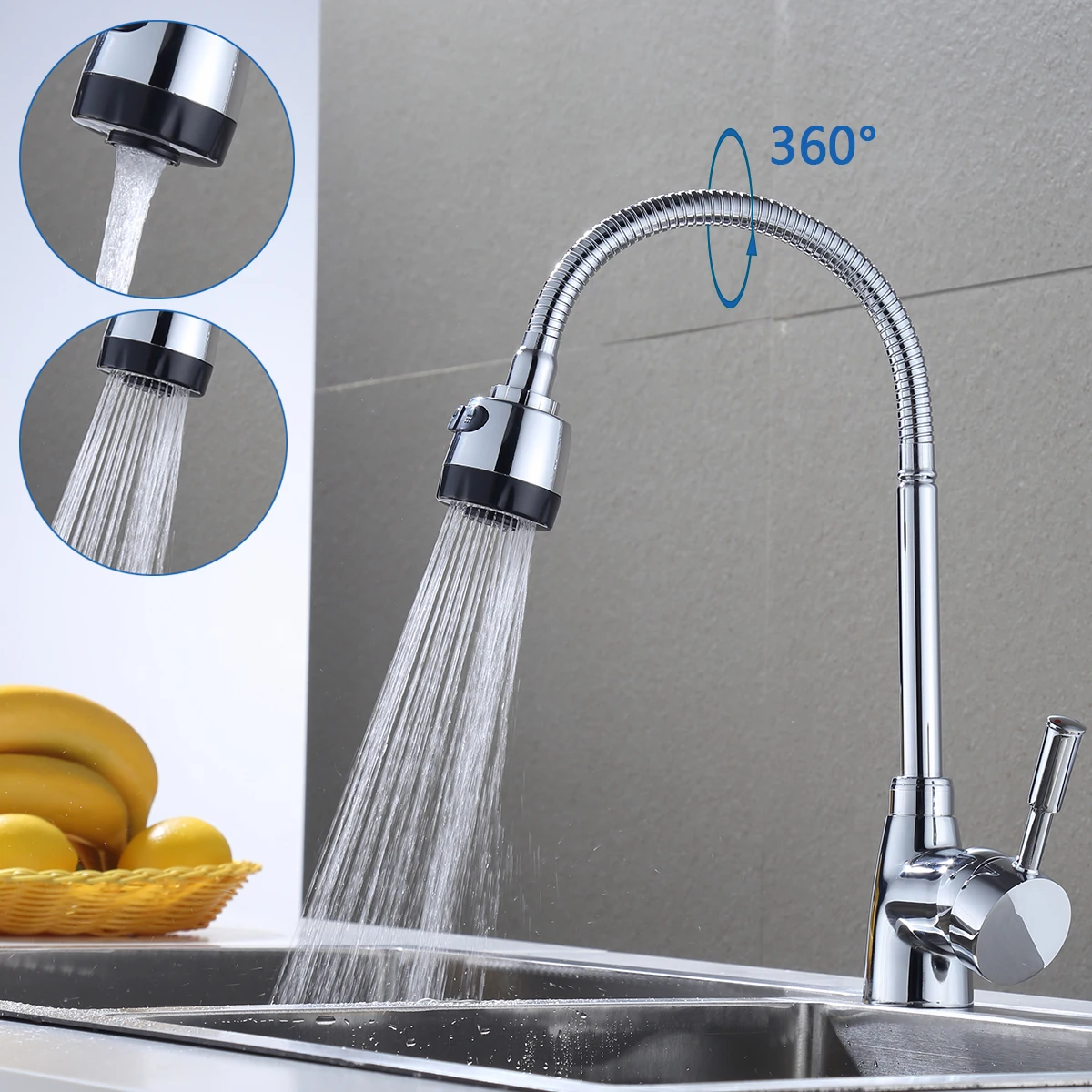 Смеситель кухонный с одной ручкой поворот на 360 градусов | Смесители для кухни
