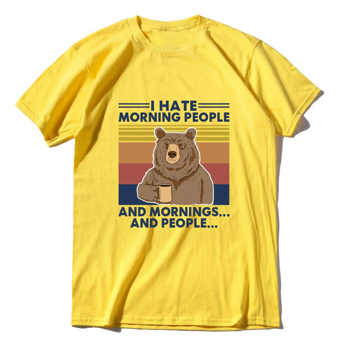 

Women Tshirts Cute Bear Rainbow Graphic Vintage T-shirt I Hate Morning People Vintage tops casual short sleeve