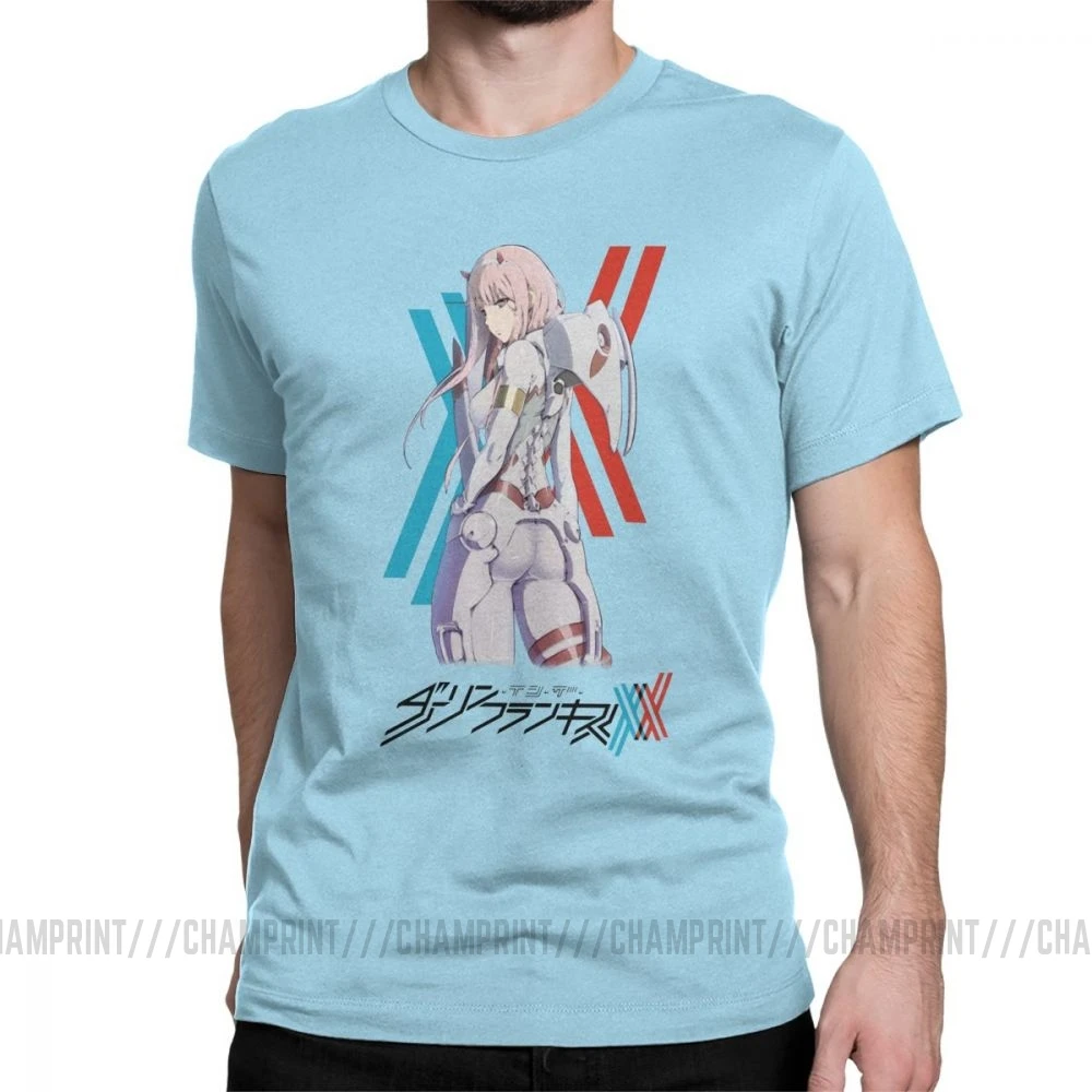 Darling In The Franxx 02 футболки Костюм Пилота Zero Two Мужская футболка стильная футболка из хлопка с короткими рукавами обычные Топы - Цвет: Небесно-голубой