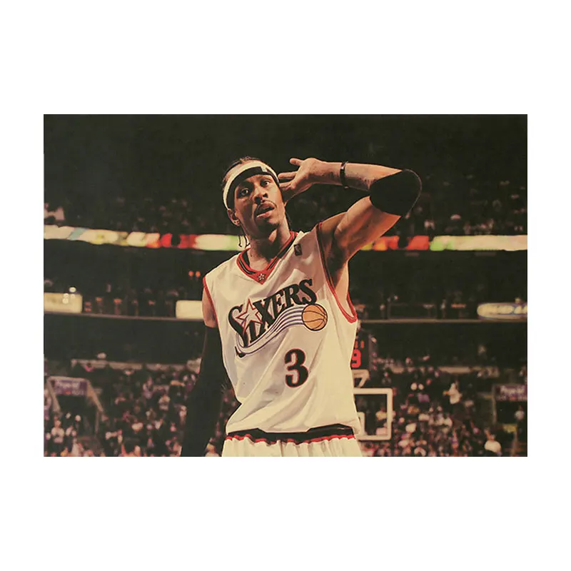 Баскетбольный суперзвезда Иверсон ответ B AI ретро постер крафт-бумага серия кафе