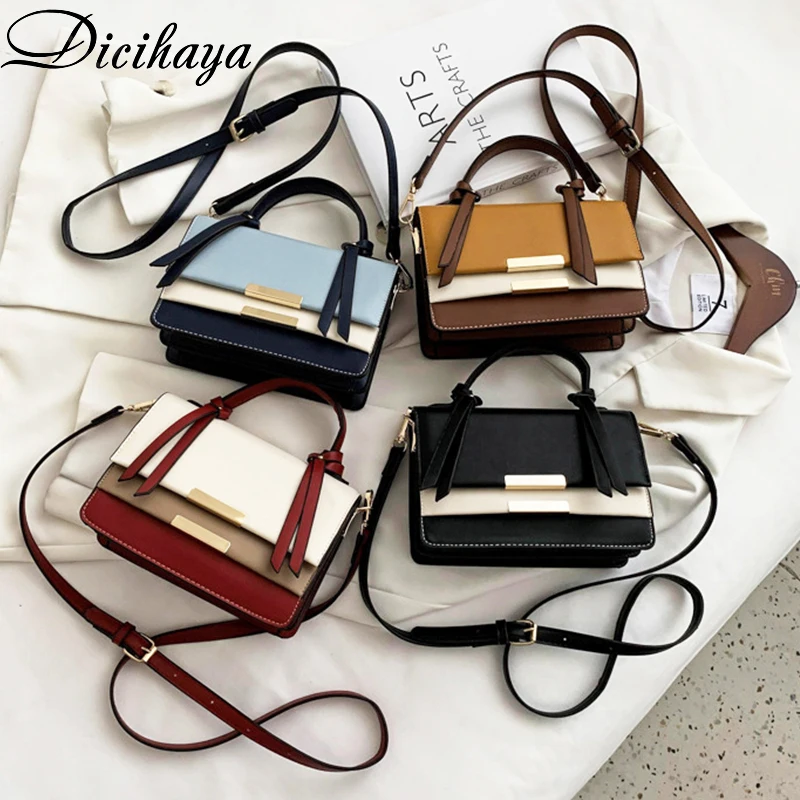 

DICIHAYA Women PU Patchwork Small Square Female Bag 2020 Autumn New Simple And Versatile One-shoulder Messenger Bag Lady Handbag