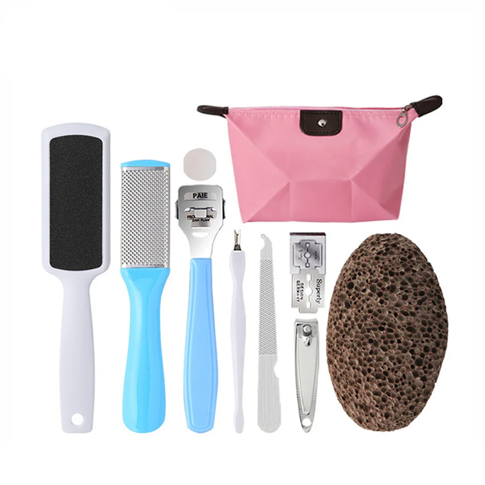 

10PCS Foot File Foot Grinde Shovel Nail Clippers Lava With Storge Bag For Men