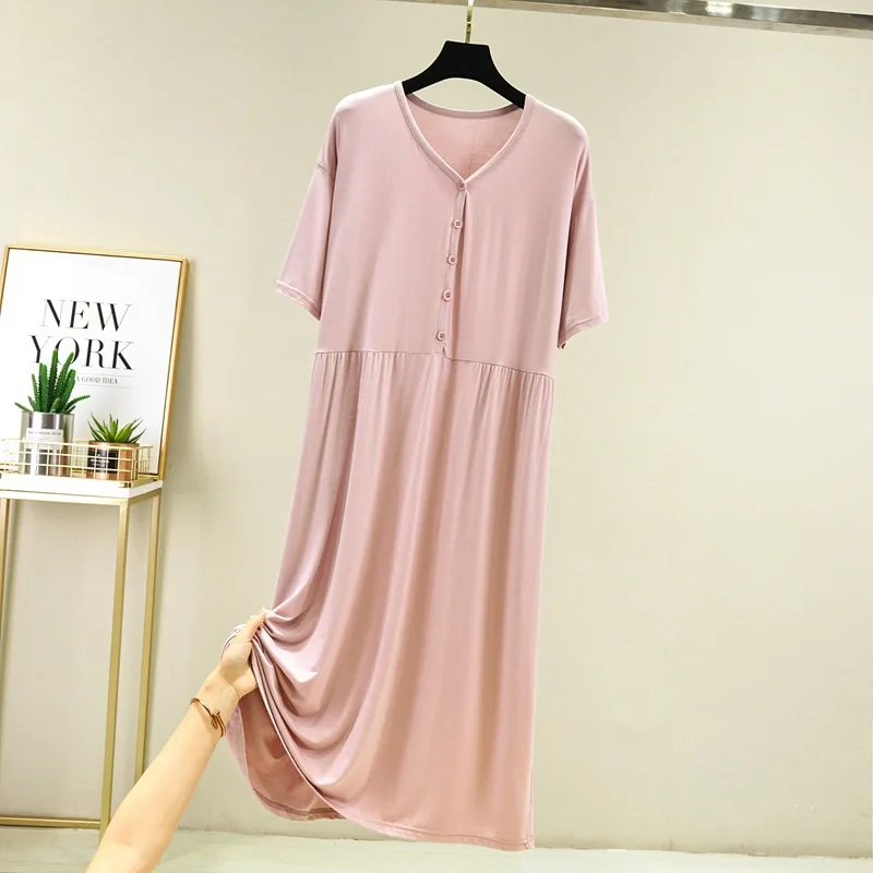

Korean Style Loose Nightgowns Women Short Sleeve Modal Sleepwear Comfortable Summer Night Dress Buttons Ladie's Nightshirt
