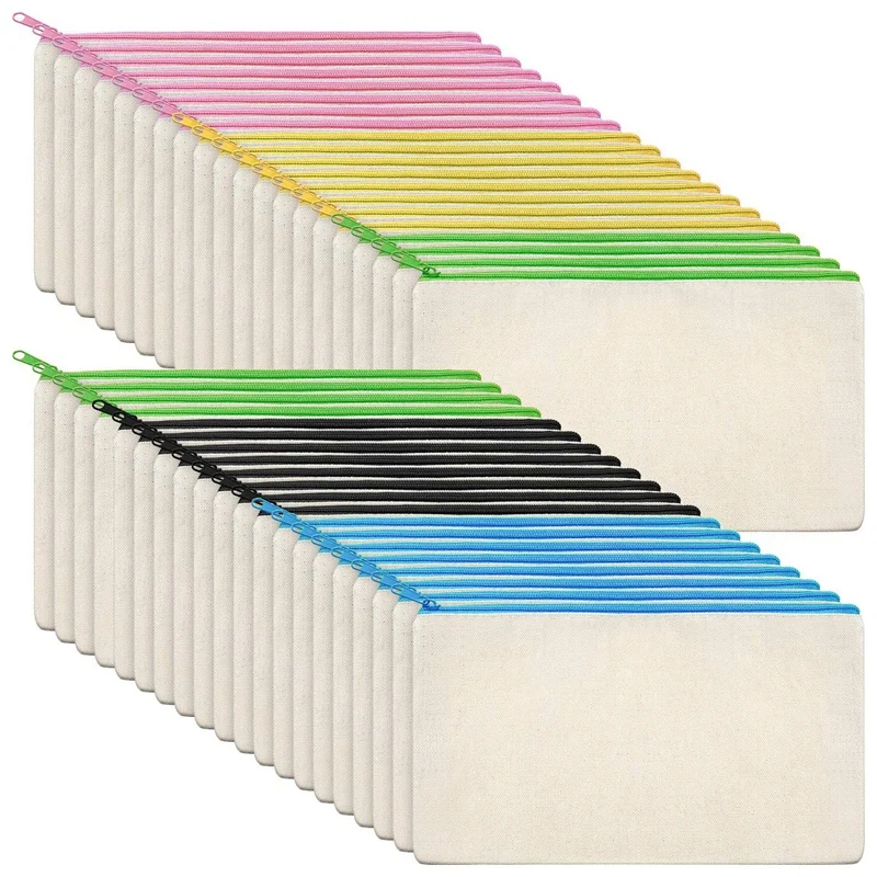 

40Pcs Canvas Cosmetic Bag Canvas Zipper Bag Pencil Case DIY Travel Handmade Bag DIY Craft School Multicolor Zipper