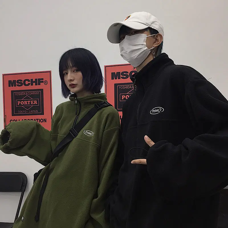 

Korean versionThe NewAutumn And WinterKorean versionLooseHarajukuSweaterFemaleStand-up collarCardiganThickenPlus velvetcoatcoat