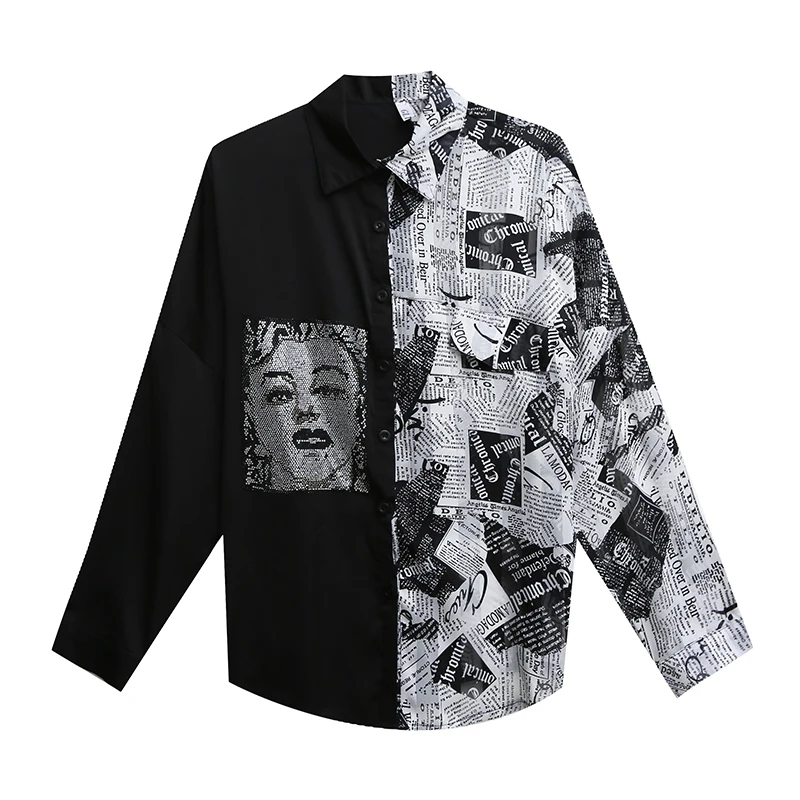 

Europe Style 2020 Autumn Fashion Women's Long Sleeves Patchwork Letter Print Chiffon Shirt Ladies Shirts Blouse Tops A3682