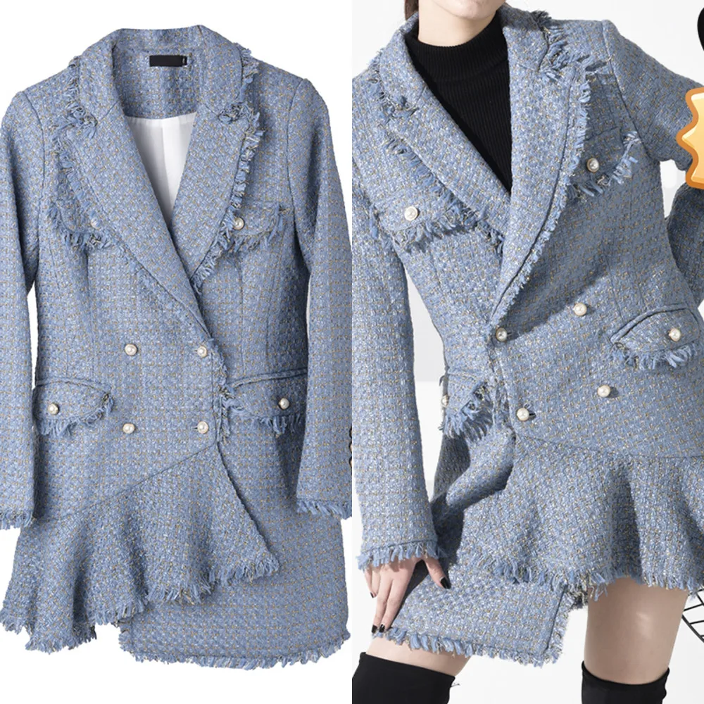 

Spring New Sweet Full Double Breasted Tweed Coats Korea Style Loose Fashion Trends Slim Women Woolen Coat QZ064