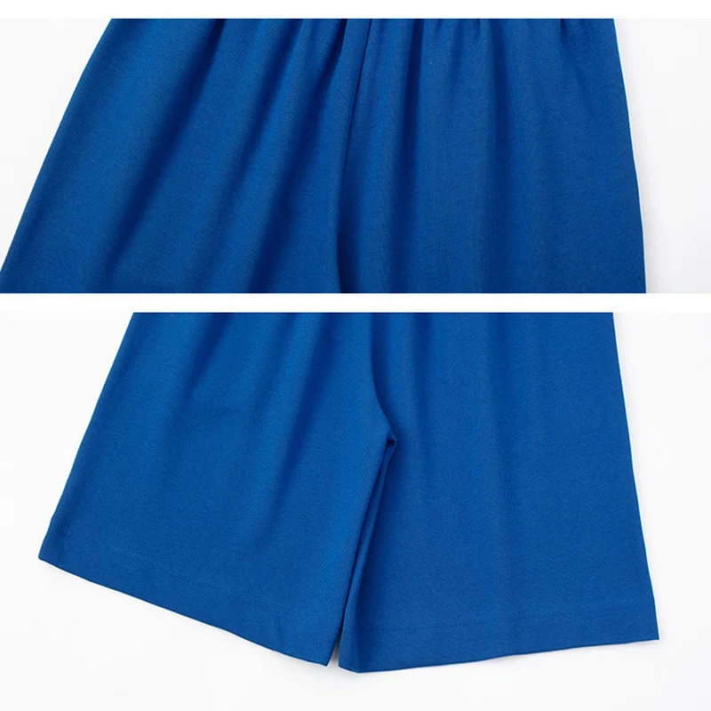 

[EAM] Women Blue Multicolor Casual Wide Leg Shorts New High Waist Loose Fit Trousers Fashion Tide Spring Summer 2021 1DE0162