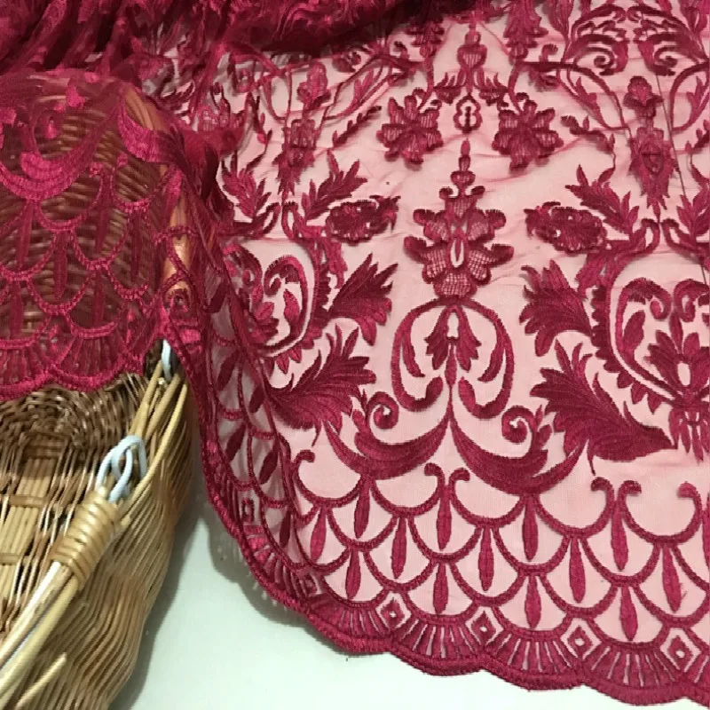 Красная сетчатая Водорастворимая кружевная ткань трехмерная вышитая цветочная