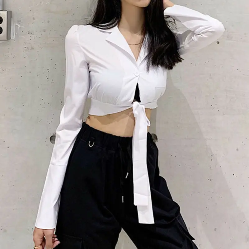 Женская однотонная белая шифоновая блузка новинка 2019 глубокий v образный вырез