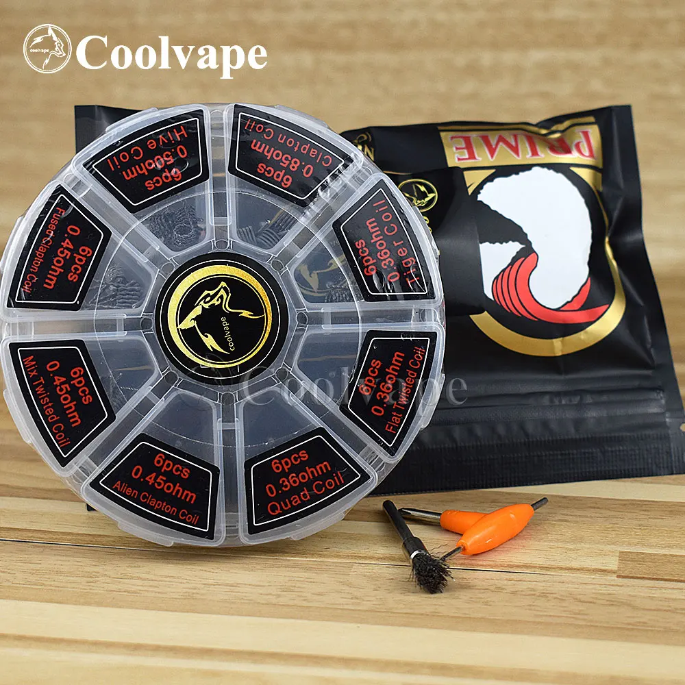 

WOLF COOLVAPE 8 in 1 Prebuilt Coil Clapton Coil Alien Tiger Hive Quad Flat twisted Fused Heating Wire Organic Cotton for vape ta