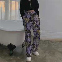 lychee harajuku swirl tie dye printed women pants high waist casual loose female bottoms wide leg elastic waist lady trousers
