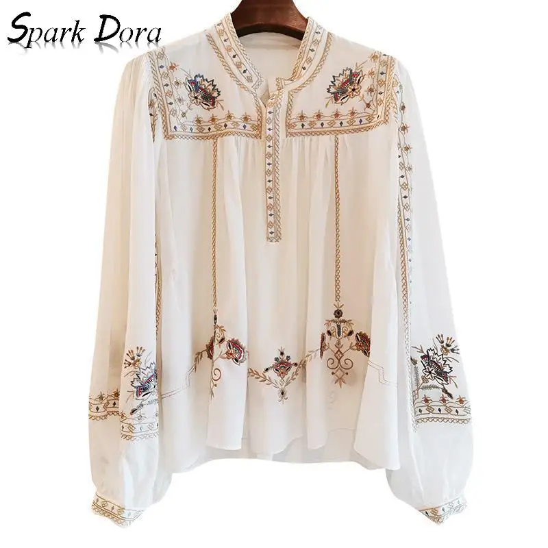 

Бесплатная доставка весенние женские топы и блузки Модная ретро верхняя одежда с принтом с длинным рукавом хит цвет Удобная белая рубашка р...