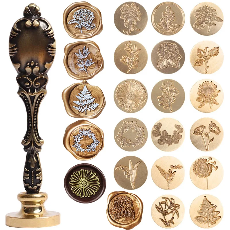 Штамп для печати на воске с металлической головкой и ретро-дизайном растений и цветов, для скрапбукинга, рукоделия, свадебного декора и приглашений.