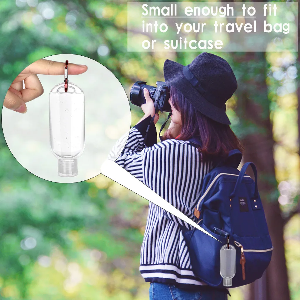 

IN STOCK 10PCS 60ml portable keychain sub-bottle Leakproof Empty Containers Flip Cap Travel Plastic Clear Keychain Bottles