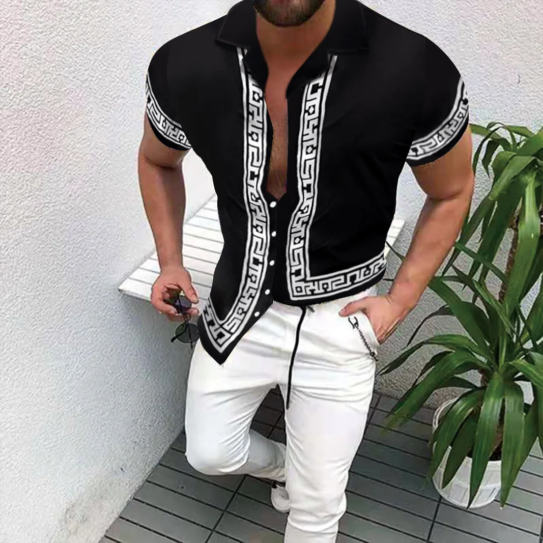 

New Summe 2021 Men's Printed Hawaii Casual Shirts Brand Streetwear Men's Clothing Cardigan High-End Short Sleeve Dress Shirt