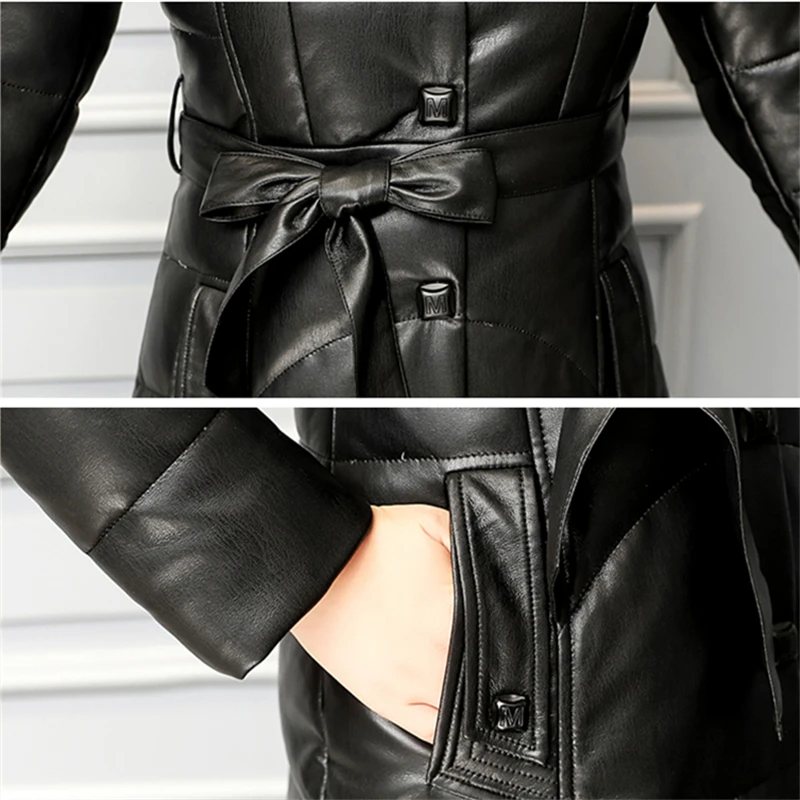 

Real Sheepskin Down Jacket Winter Women Natural Fox Fur Hooded Belt Slim Genuine Leather White Duck Down Coat Female Plus Size