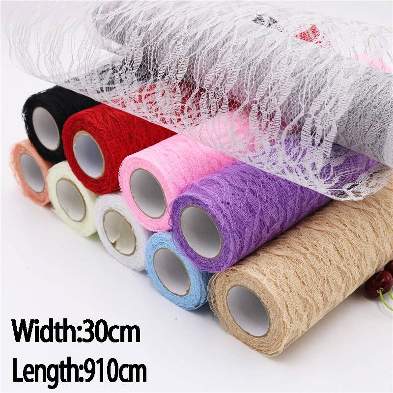 Кружевной Тюль в рулоне 30 см цветочный сетчатый стол центральный столик для