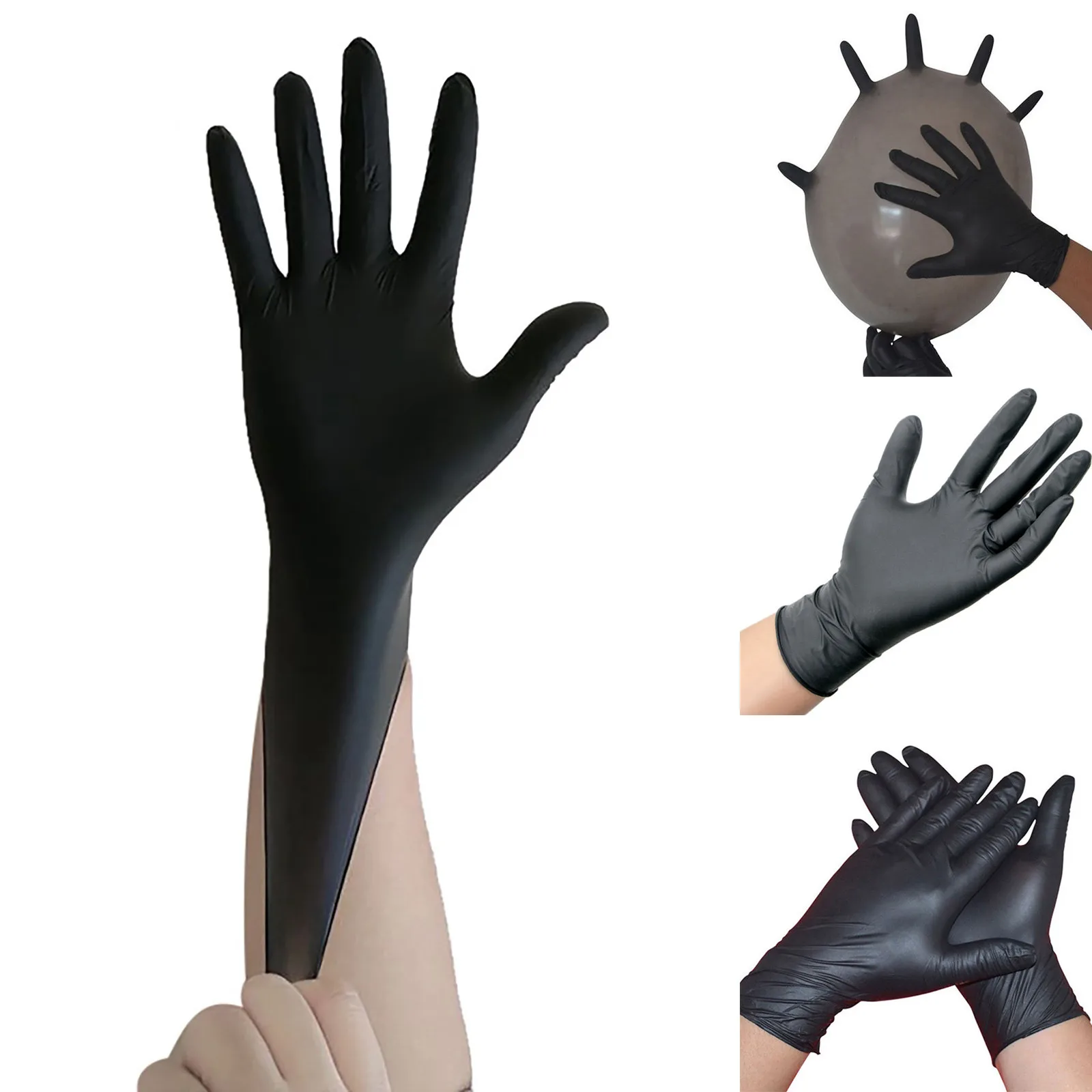 100 шт. удобные резиновые перчатки одноразовые нитриловые черные пищевые