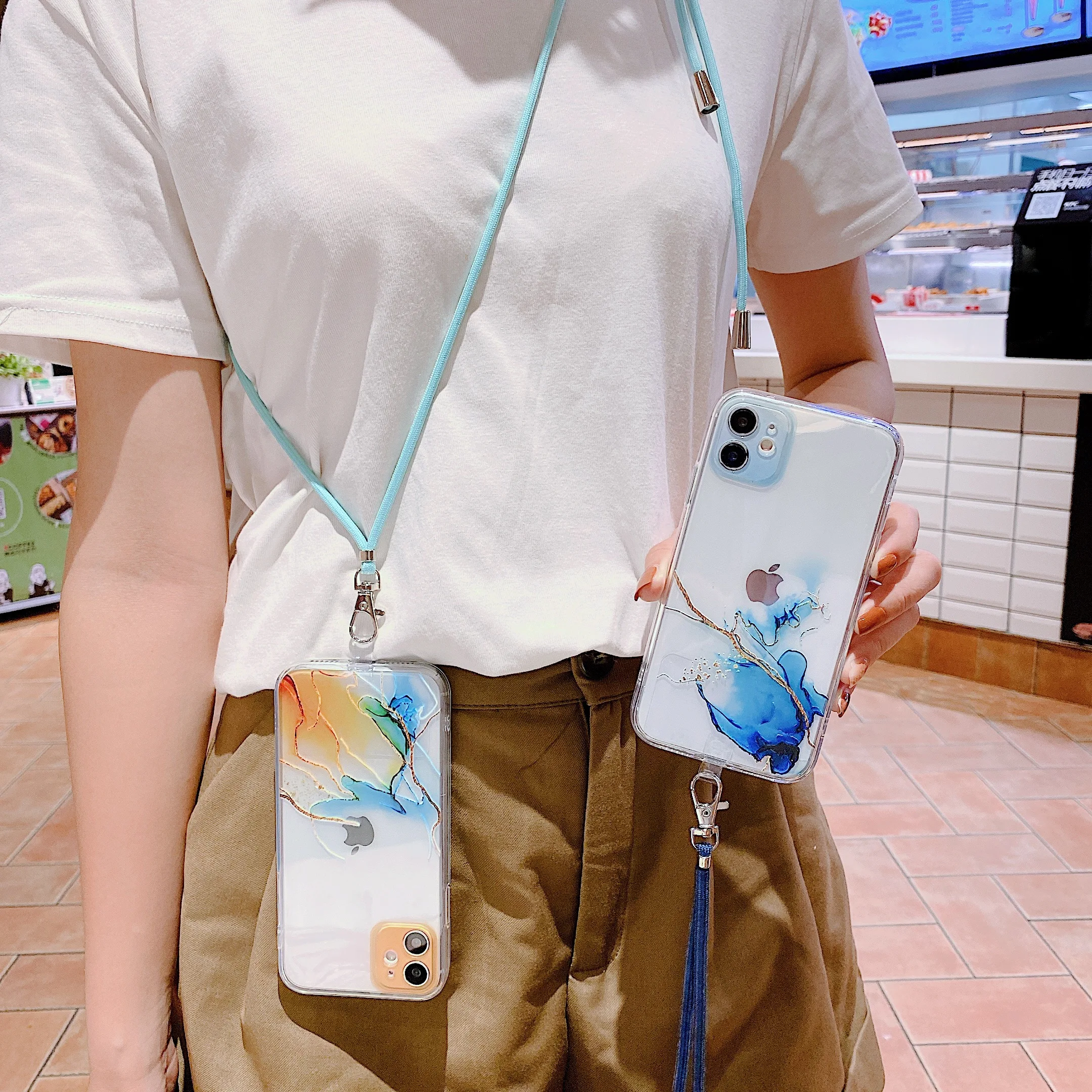 

Cute Flower Butterfly Phone Case For iPhone 12 11 Pro XS MAX X Case Lanyard Neck Strap Cord Rope Cover For iPhone 7 8 6 Plus SE2