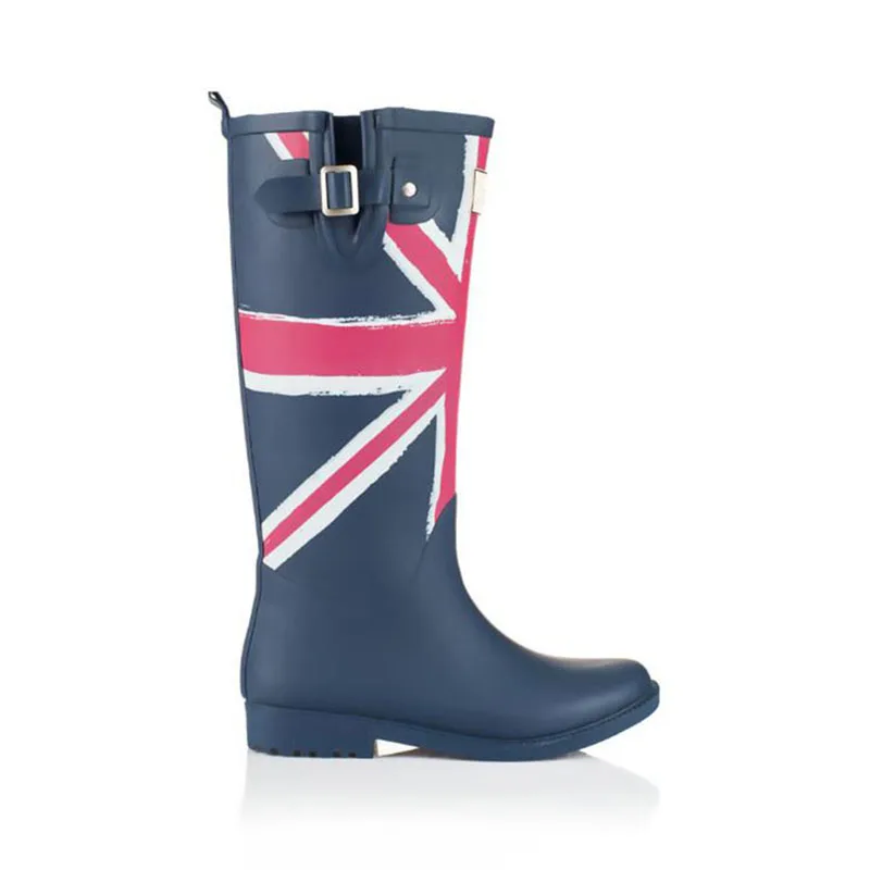 

Top sales fashion brand UK western style oem garden high knee wellington boots lady rainboots