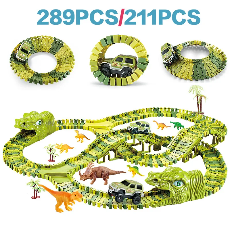 

Dinosaur Electric Railway Rail Car Simple Assembly Of Variable Track Stitching DIY Building Blocks Roller Coaster Children's Toy