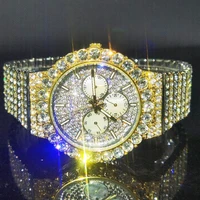 missfox three eye watches men gold and silver big diamond round hiphop man wristwatch luxury quartz rel%c3%b3gio masculino fashion