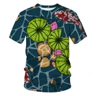 Футболка мужская оверсайз с 3D принтом, Повседневная рубашка с принтом листьев лотоса и кои, уличная одежда в стиле хип-хоп