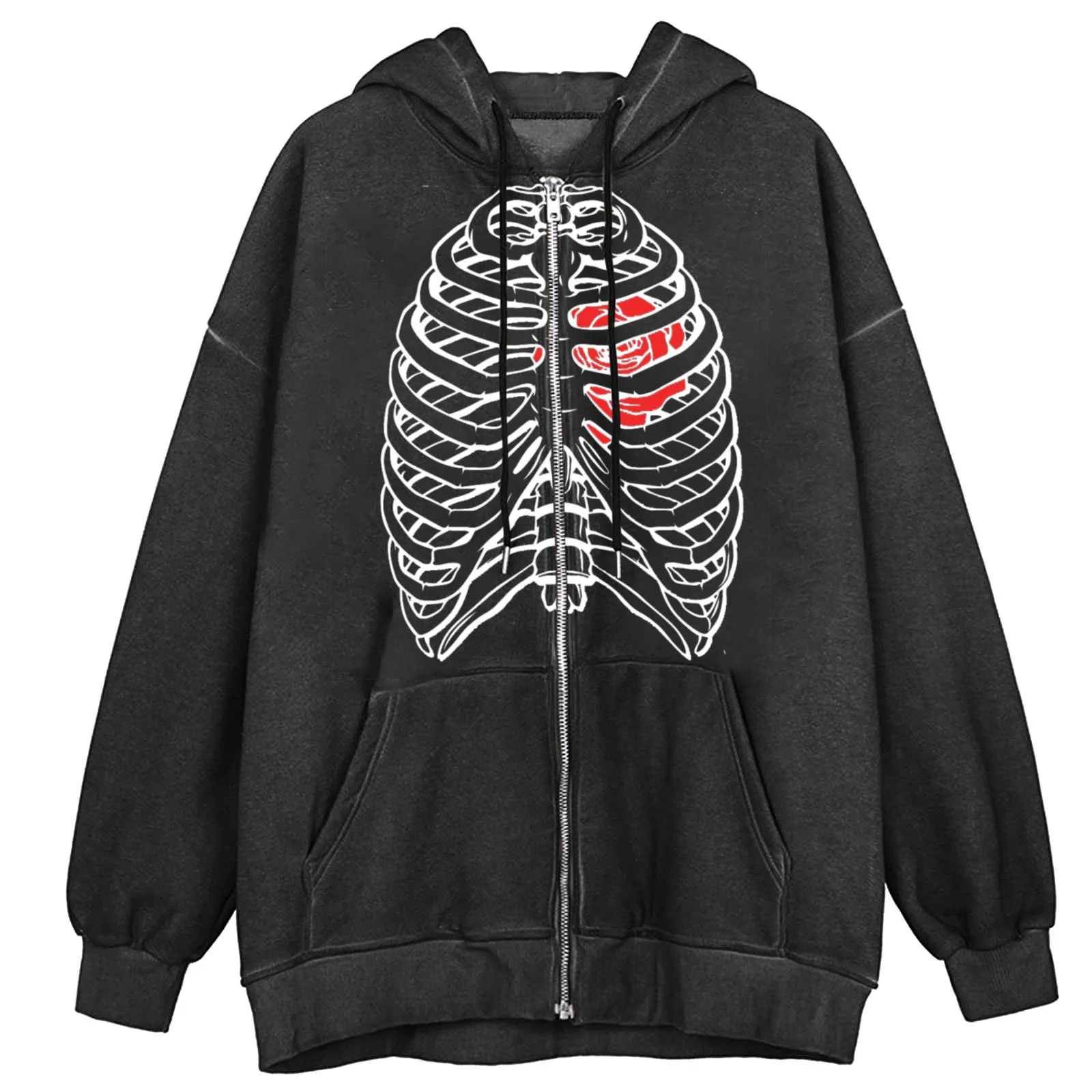 

Gothic Y2K Skeleton Zip Up Hoodie Women Oversize Zipper Jacket Butterfly Punk Graphic Print Hooded Sweatshirt Goth Hoodie Tops