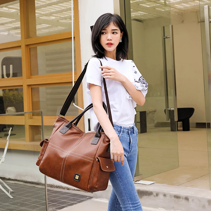 

LIKETHIS Large Capacity Women's Handbag Retro Pu Leather Tote Bags Ladies Travel Versatile Shoulder Bag 2021 Bolsos De Mujer