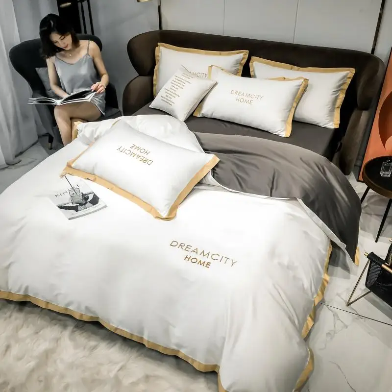 

5-star Hotel Luxury 100% Egyptian Cotton Bedding Sets Full Queen King Duvet Cover Bed/Flat Sheet Fitted Embroidered Sheet Copy2