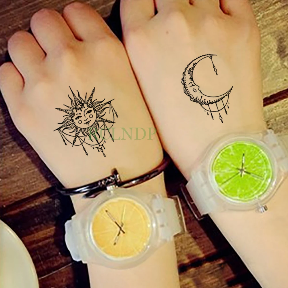 Waterproof Temporary Tattoo Sticker sun Moon Fake Tatto Flash Tatoo Tatouage Wrist Foot Hand Arm For Girl Women Men Kids | Красота и
