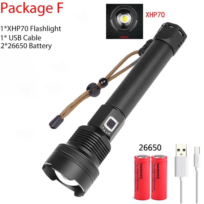 XHP70 Самый мощный XHP90 Новое поступление светодиодный фонарик с usb зумом 18650 26650 USB Перезаряжаемый Аккумулятор VS XHP70/P50 походный фонарь - Испускаемый цвет: XHP70