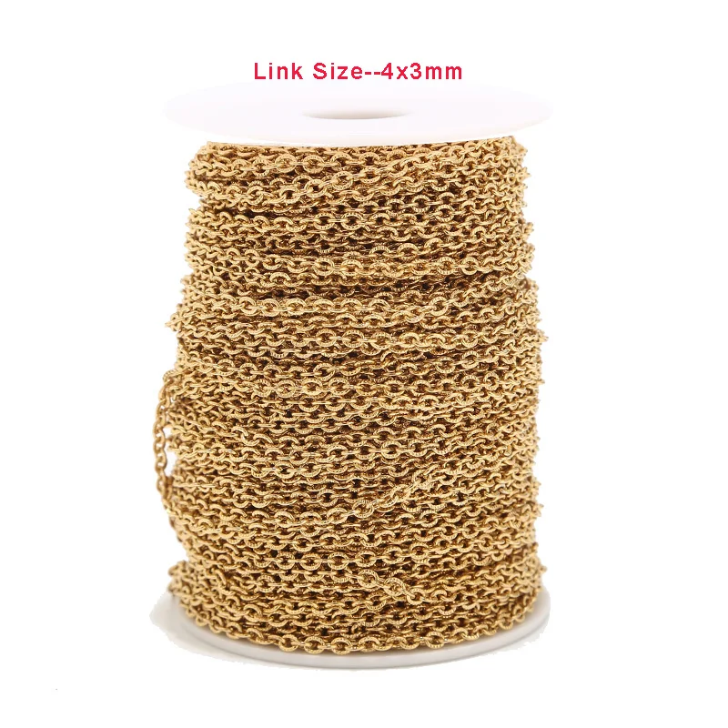 

2Meters 4*3mm Gold Tone Stainless Steel Chains Circle Embossing Link Chain For DIY Jewelry Necklace Bracelet Making Findings