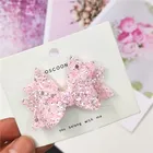 Комплект из 1 предмета; Кожаная обложка розового цвета с блестками 2,2 дюймов лук резинки для волос заколки вечерние заколки для волос для маленьких девочек