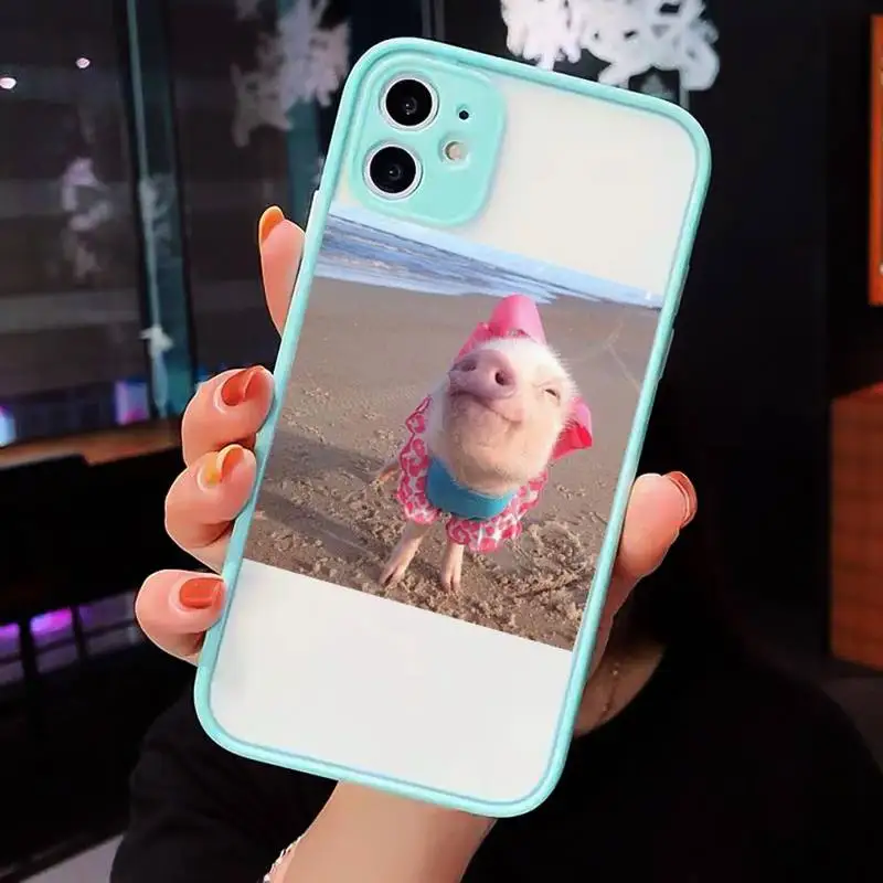

Cute Little Pink Pet Pig Phone Cases Matte transparent For blue iPhone 12 Mini 11 Pro XR XS Max 7 8 Plus X Back Cover
