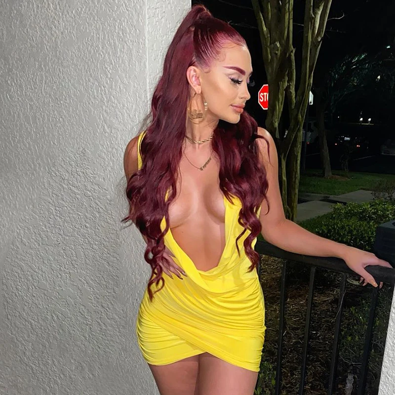 

Cutenova Elegant Sexy Deep V-Neck Folds Mini Dresses for Women 2021 Fashion Club Party Sleeveless Summer Dress Bodycon Clothes